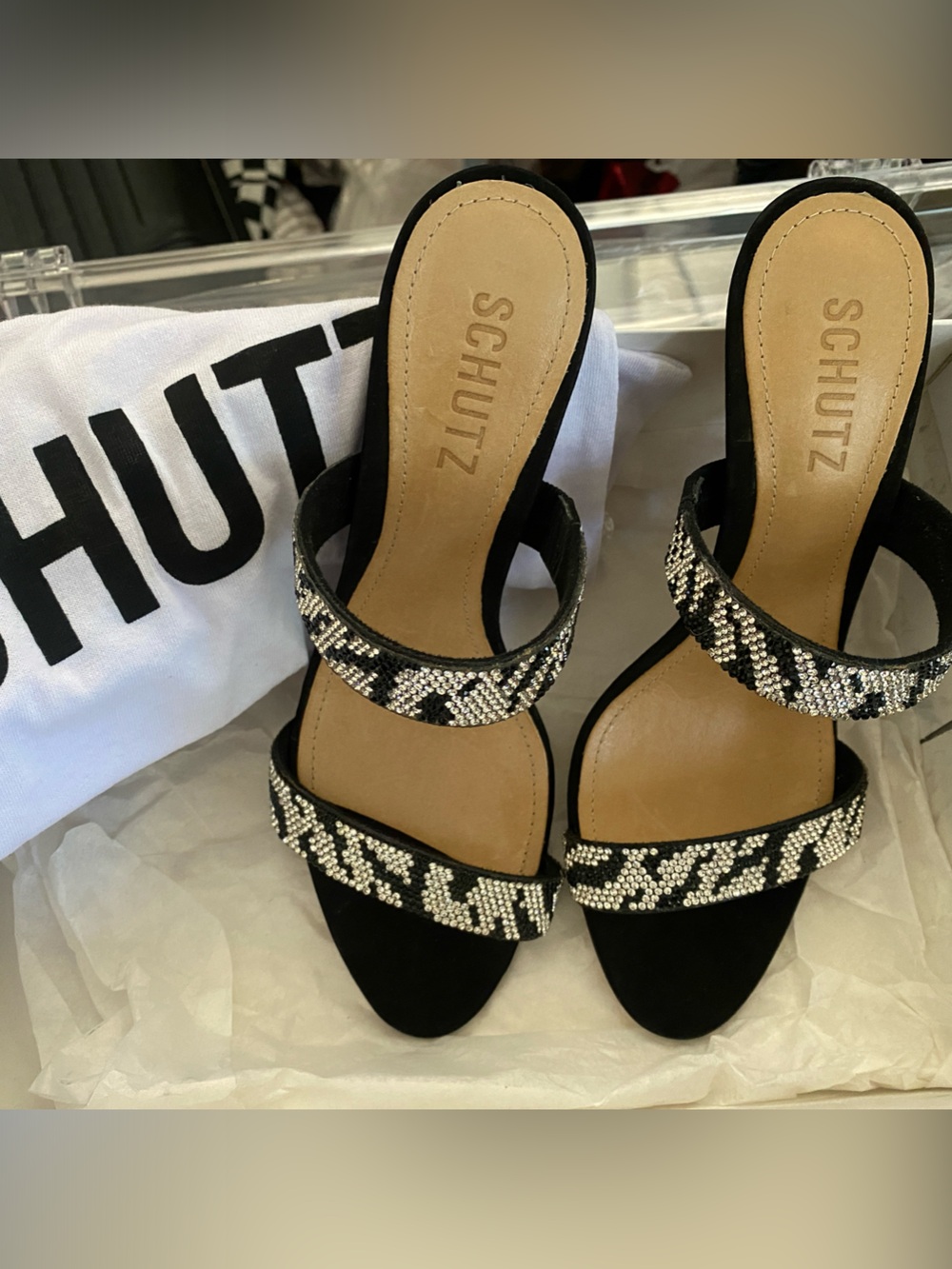 SCHUTZ Zebra Print Rhinestone Heels NIB! ✨🦓